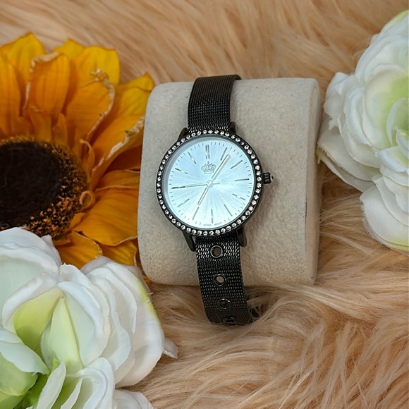 Gun Metal Black Watch With Crystal Bezel NWOT main image 4